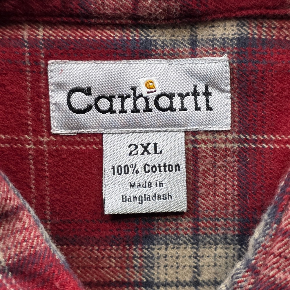 Carhartt Flannel Shirt 2XL Red Mens Relaxed Fit Cotton Plaid Workwear Button Up - Picture 6 of 10
